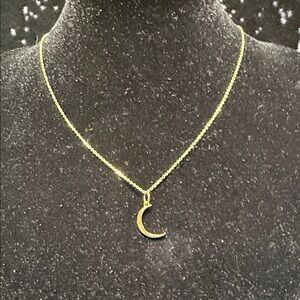 18k Solid Gold Crescent Moon Pendant Necklace - Women Jewelry